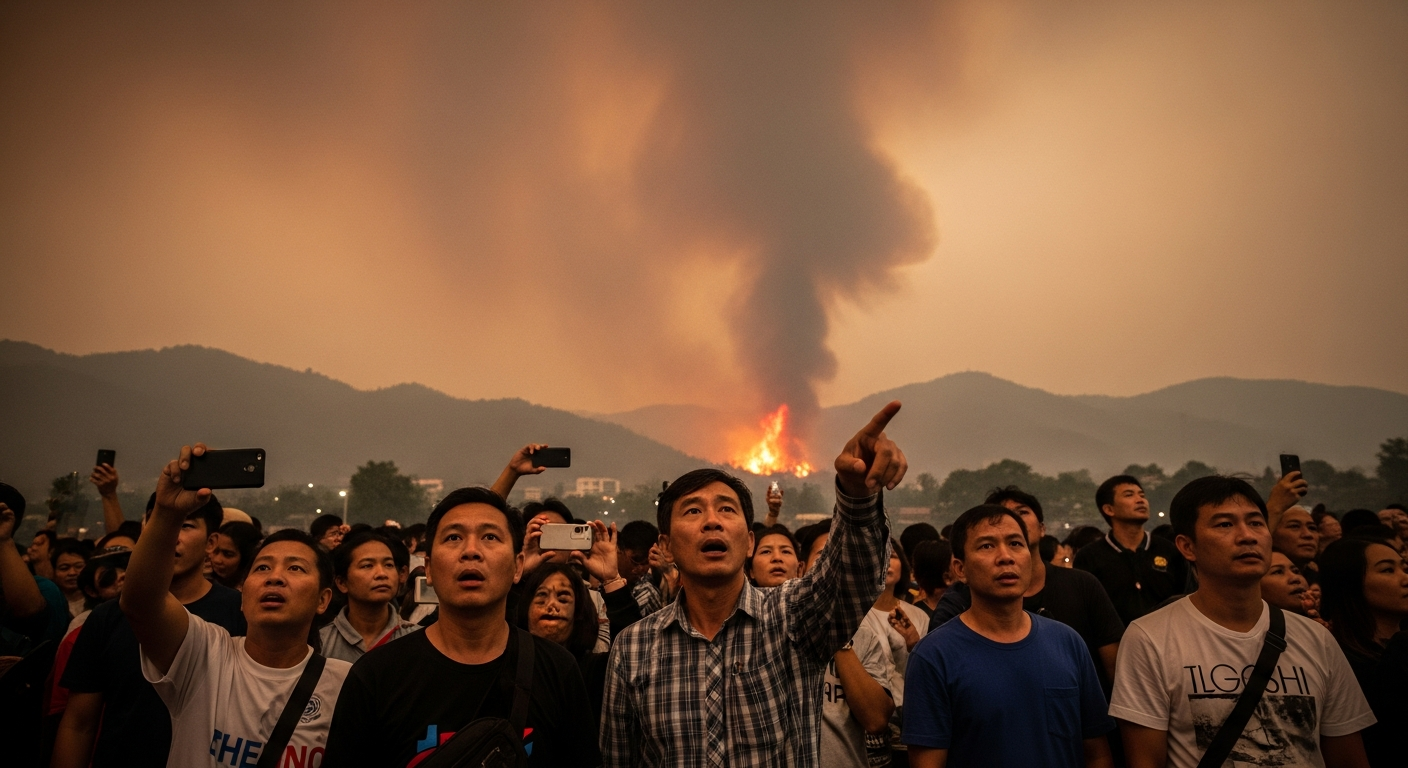 Лесной пожар в Чианграе: пожарные борются с огнем на горе Дой Фа Нгом ночью
