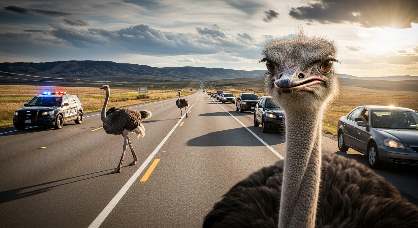 Страус устроил затор на трассе №36 в Чонбури