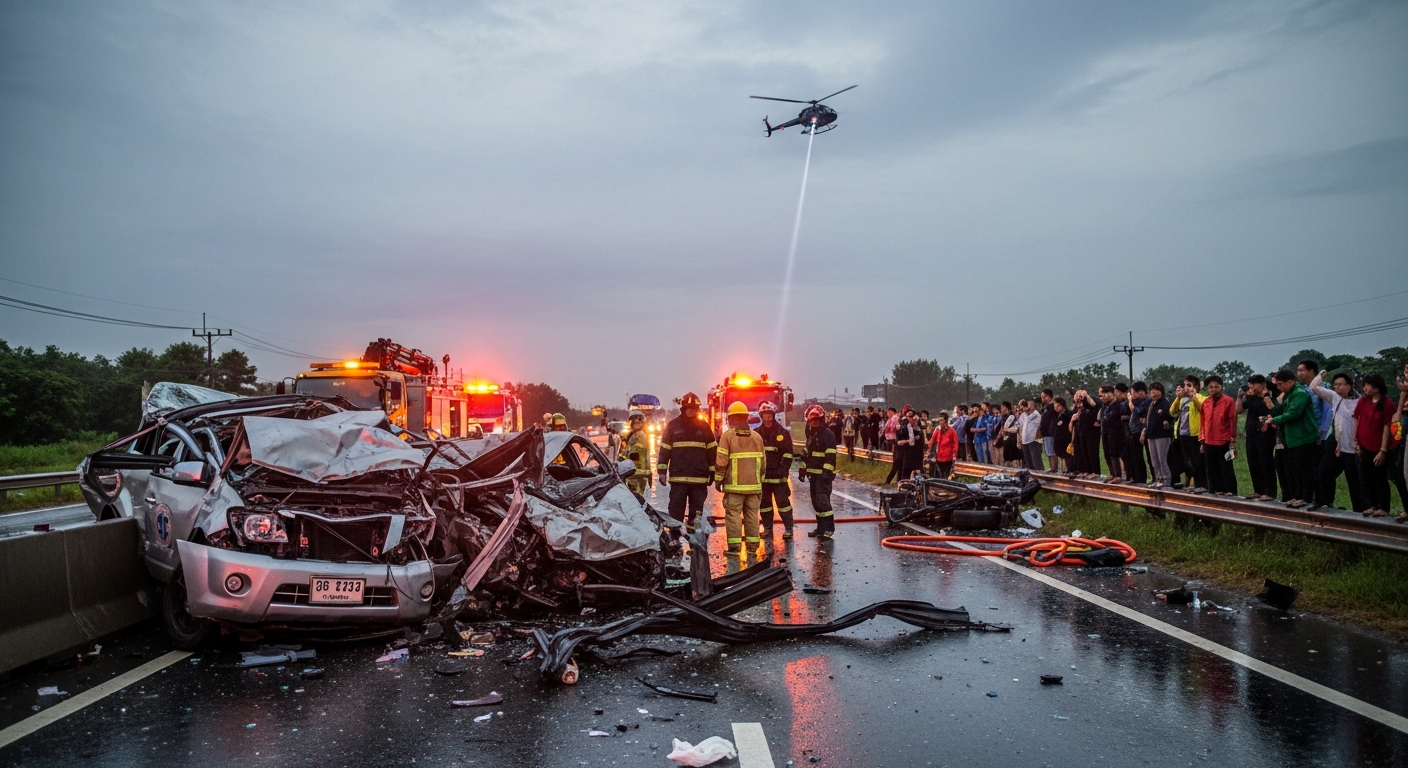 Крупное ДТП в Лампанге: 9 автомобилей, 2 погибших