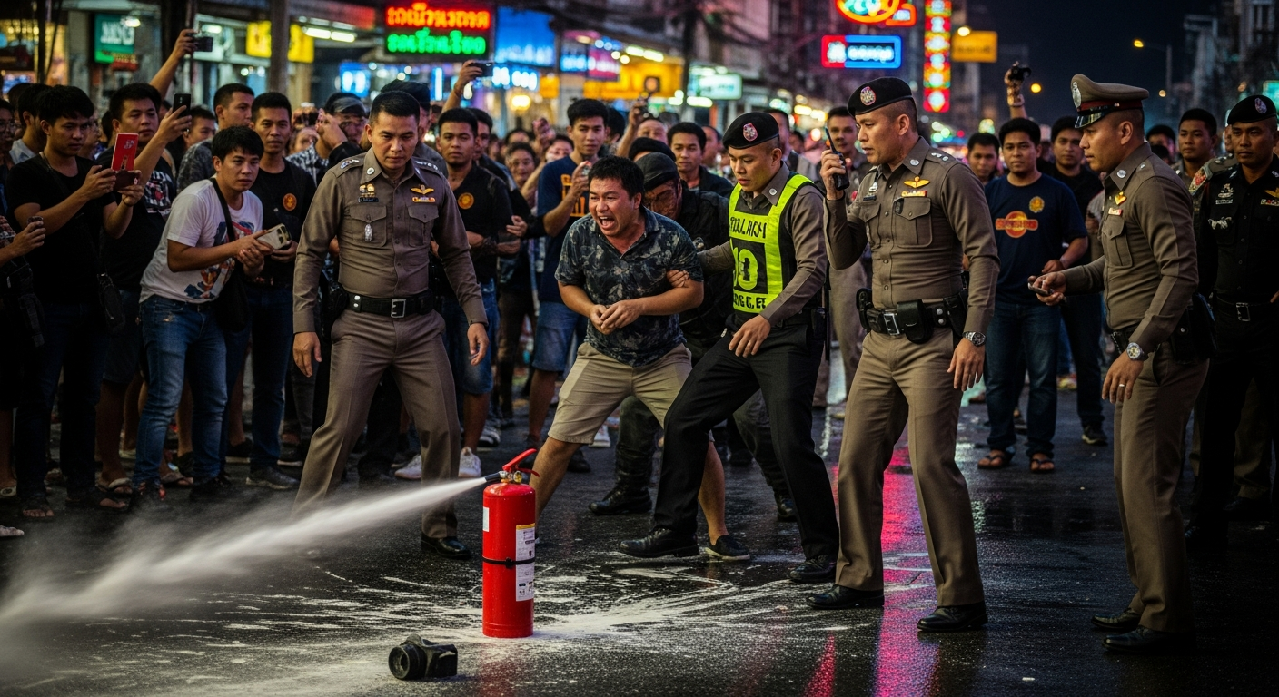 Инцидент на Сонгкран: иностранцы распылили огнетушитель на улице Паттайи