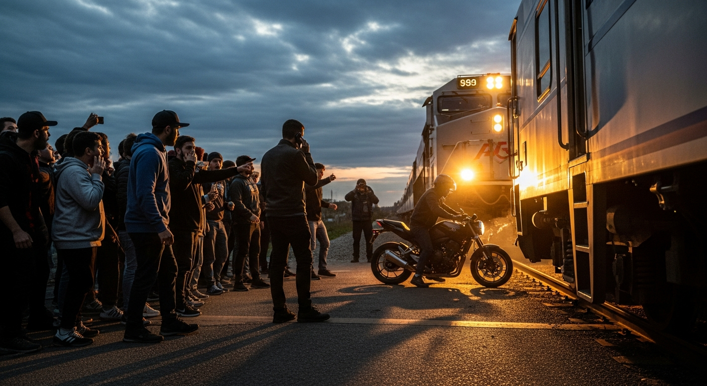 Мужчина едва не погиб, пересекая ж/д пути на мотоцикле во время разговора по телефону
