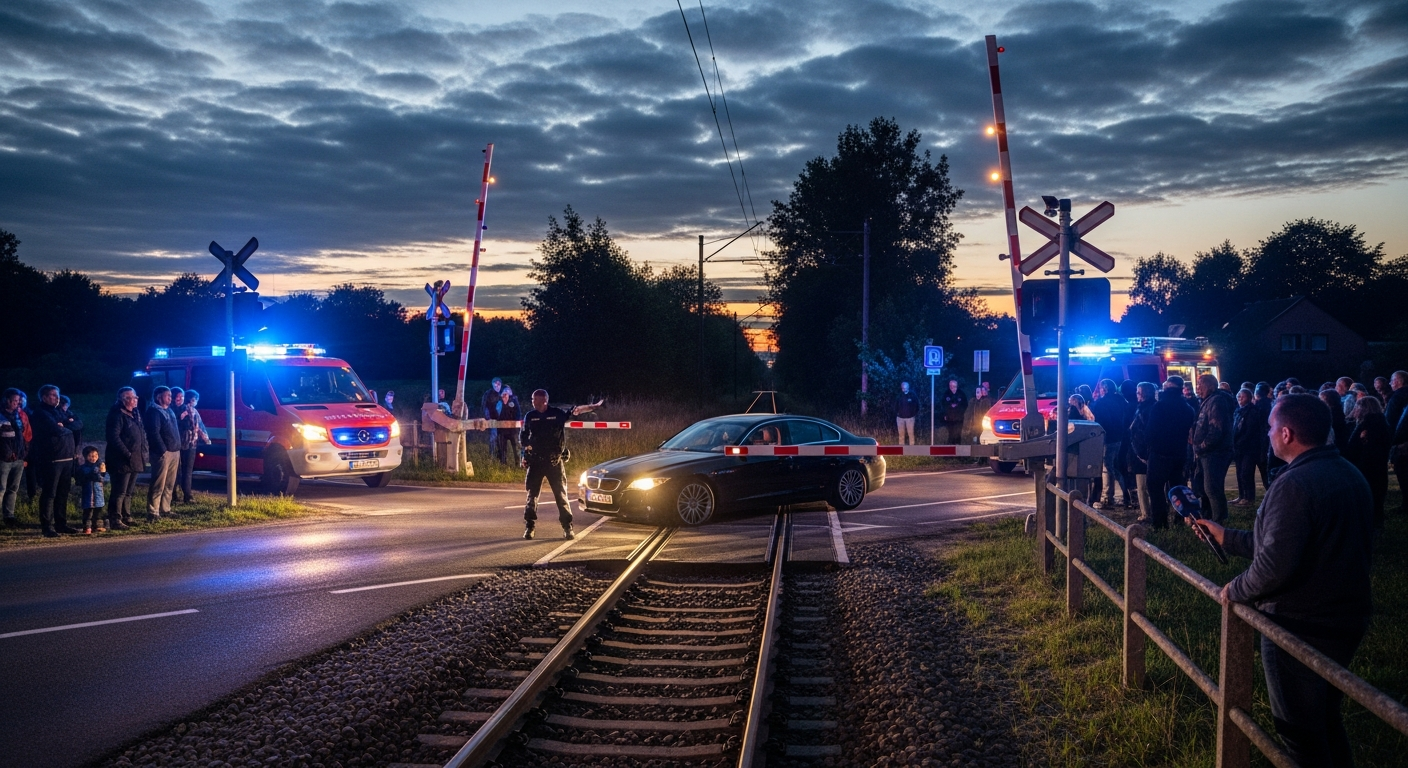 Водитель проехал на красный свет через ж/д переезд и попал под шлагбаум