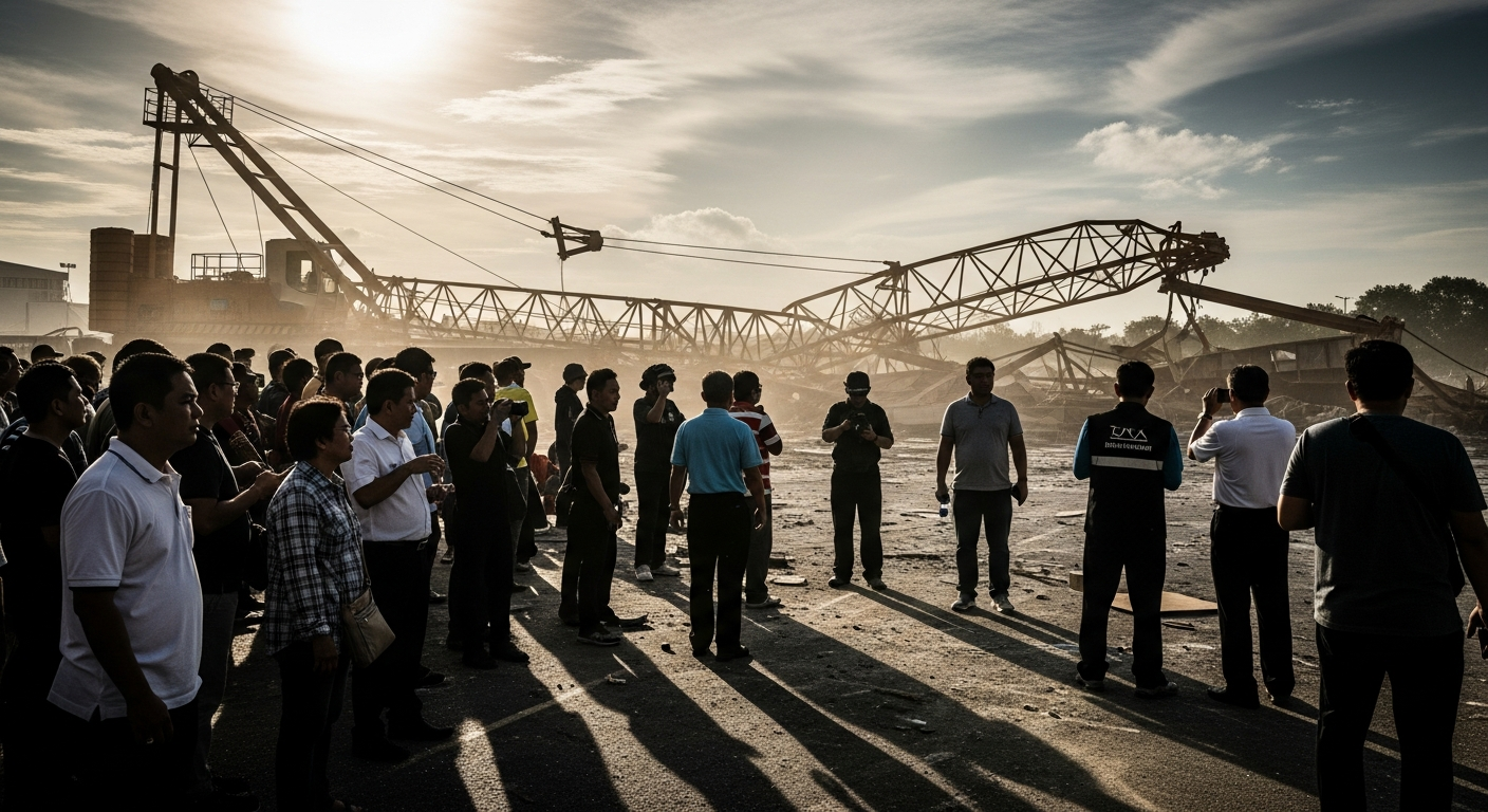 В Самут Пракан рухнул строительный кран, стрела перегородила дорогу