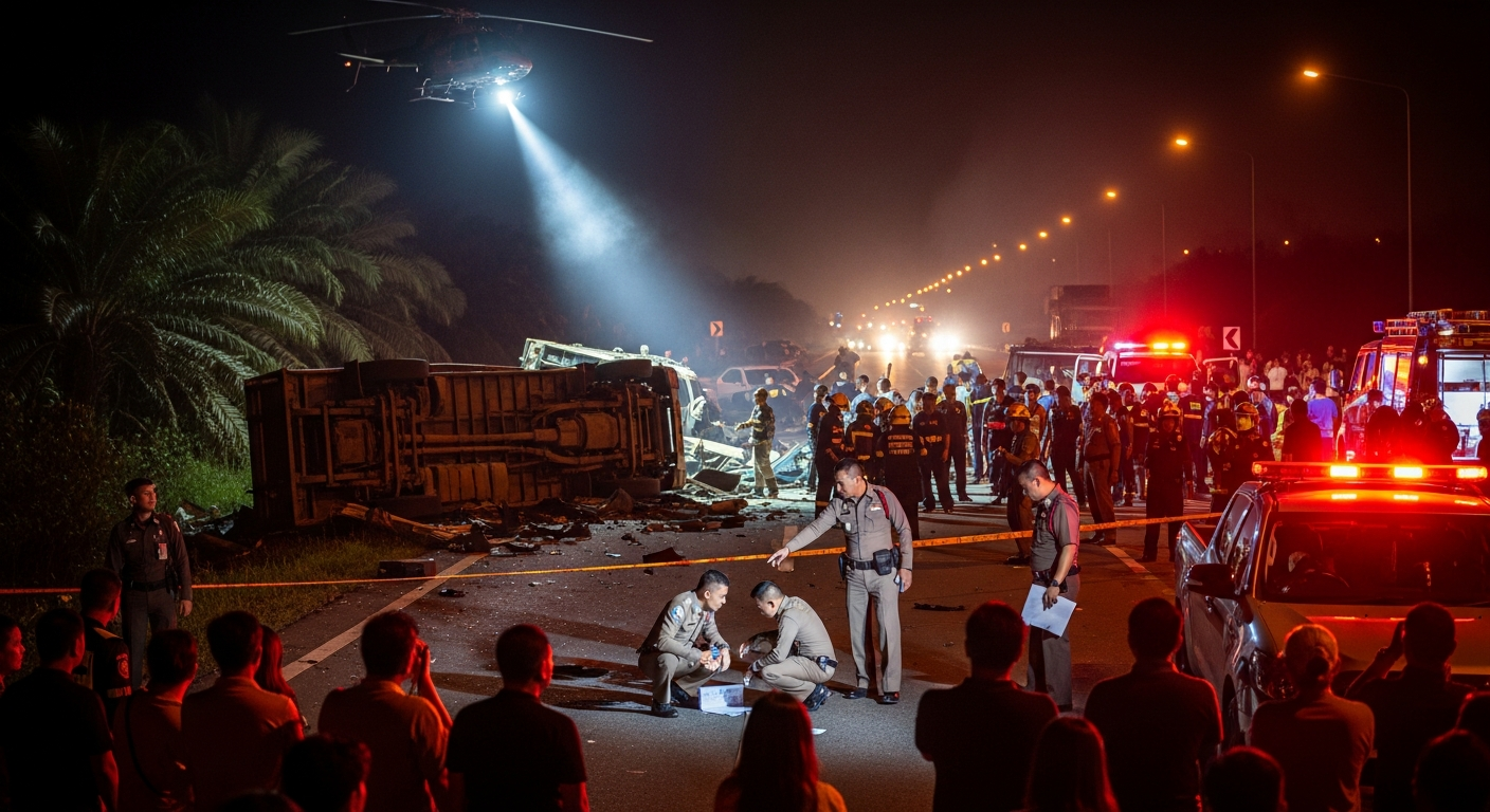 Масштабное ДТП на скоростной трассе в Таиланде: столкнулись три автомобиля, мотоцикл отбросило