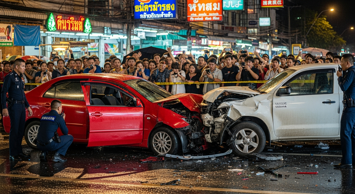 Шокирующее ДТП на скоростной трассе в Таиланде: автомобиль пронзен ограждением